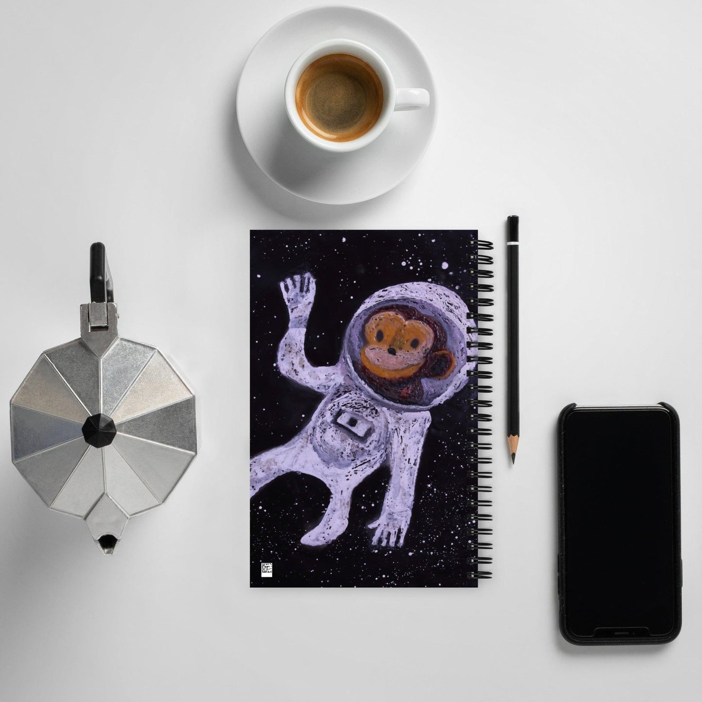 Astro Chimp Spiral notebook- - Mike Giannella - Encaustic Painting - Mixed Media Artist - Art Prints