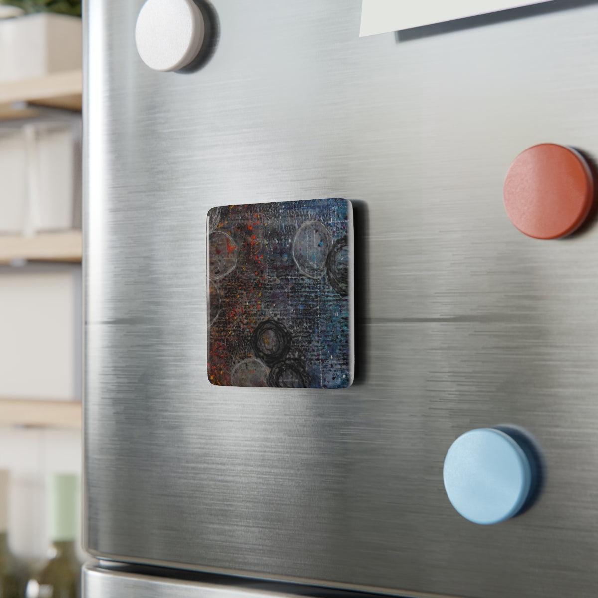 "Chaotic Timing" Porcelain Magnet, Square-Magnet - Mike Giannella - Encaustic Painting - Mixed Media Artist - Art Prints