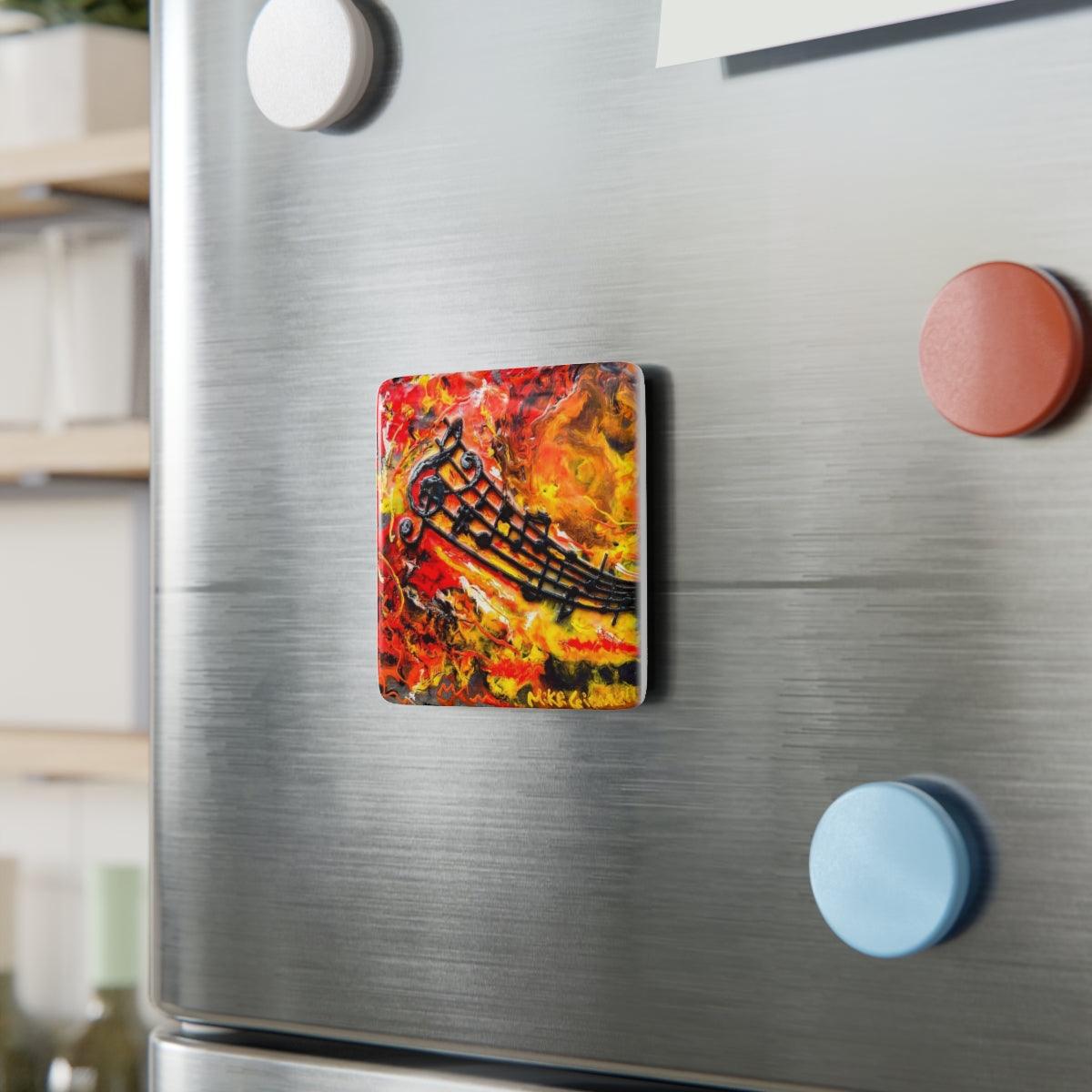 "Fiery Notes" Porcelain Magnet, Square-Home Decor - Mike Giannella - Encaustic Painting - Mixed Media Artist - Art Prints