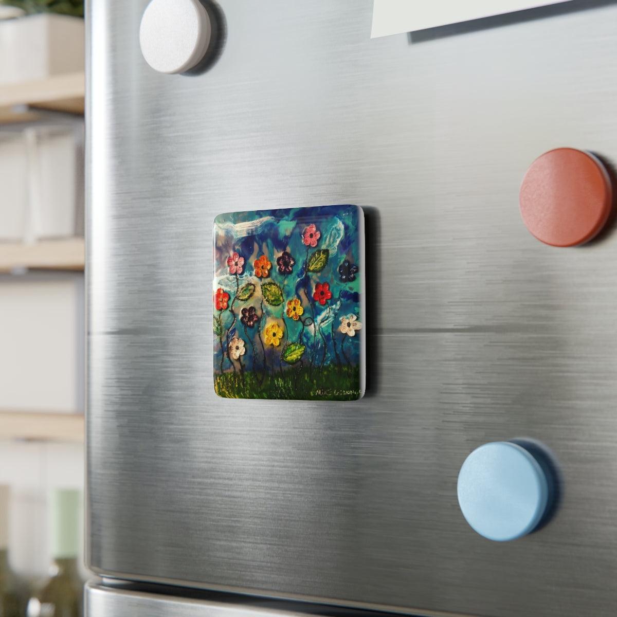"Floral Abstraction" Porcelain Magnet, Square-Home Decor - Mike Giannella - Encaustic Painting - Mixed Media Artist - Art Prints