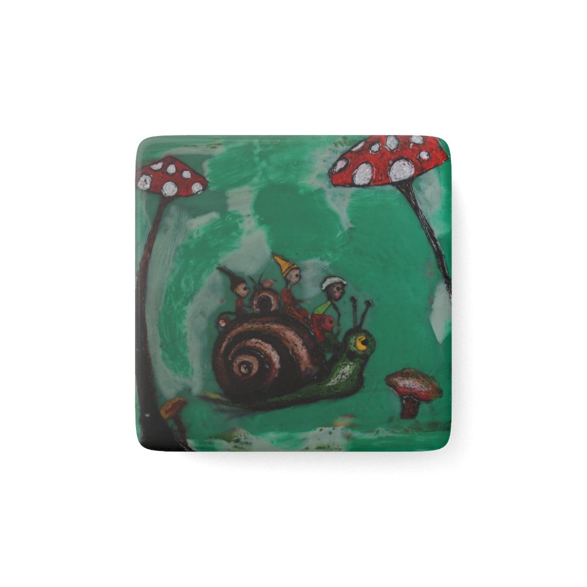 "Hurry Up! We are going to be Late" Porcelain Magnet, Square-Home Decor - Mike Giannella - Encaustic Painting - Mixed Media Artist - Art Prints
