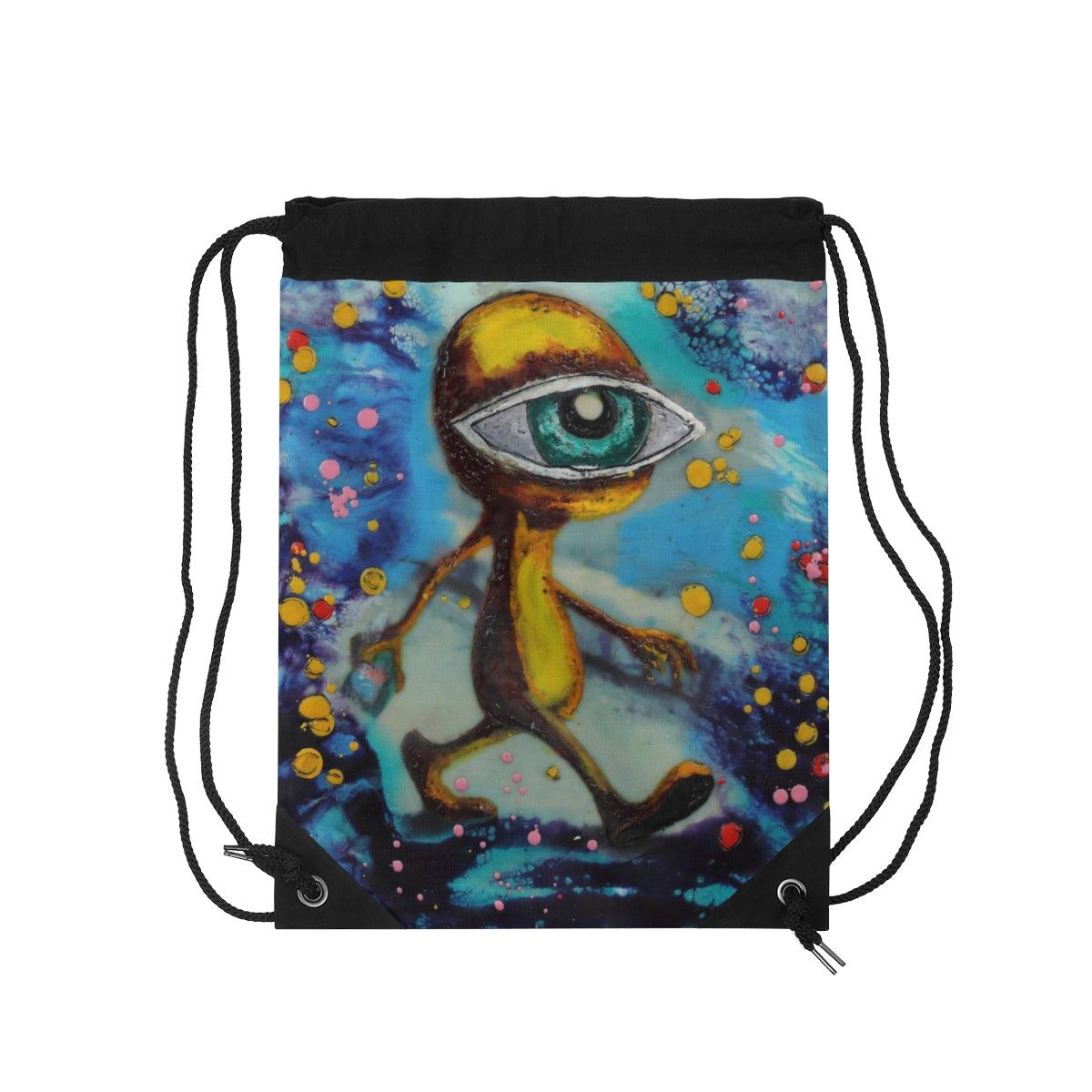 "I Took The Red Pill" Drawstring Bag-Bags - Mike Giannella - Encaustic Painting - Mixed Media Artist - Art Prints