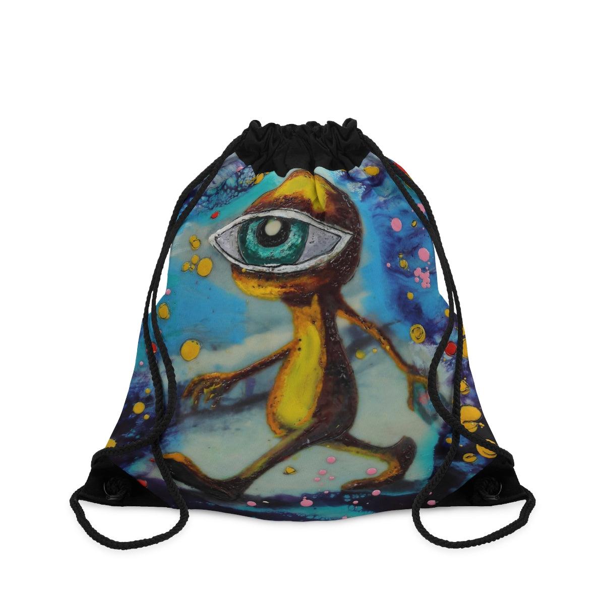 "I Took The Red Pill" Drawstring Bag-Bags - Mike Giannella - Encaustic Painting - Mixed Media Artist - Art Prints