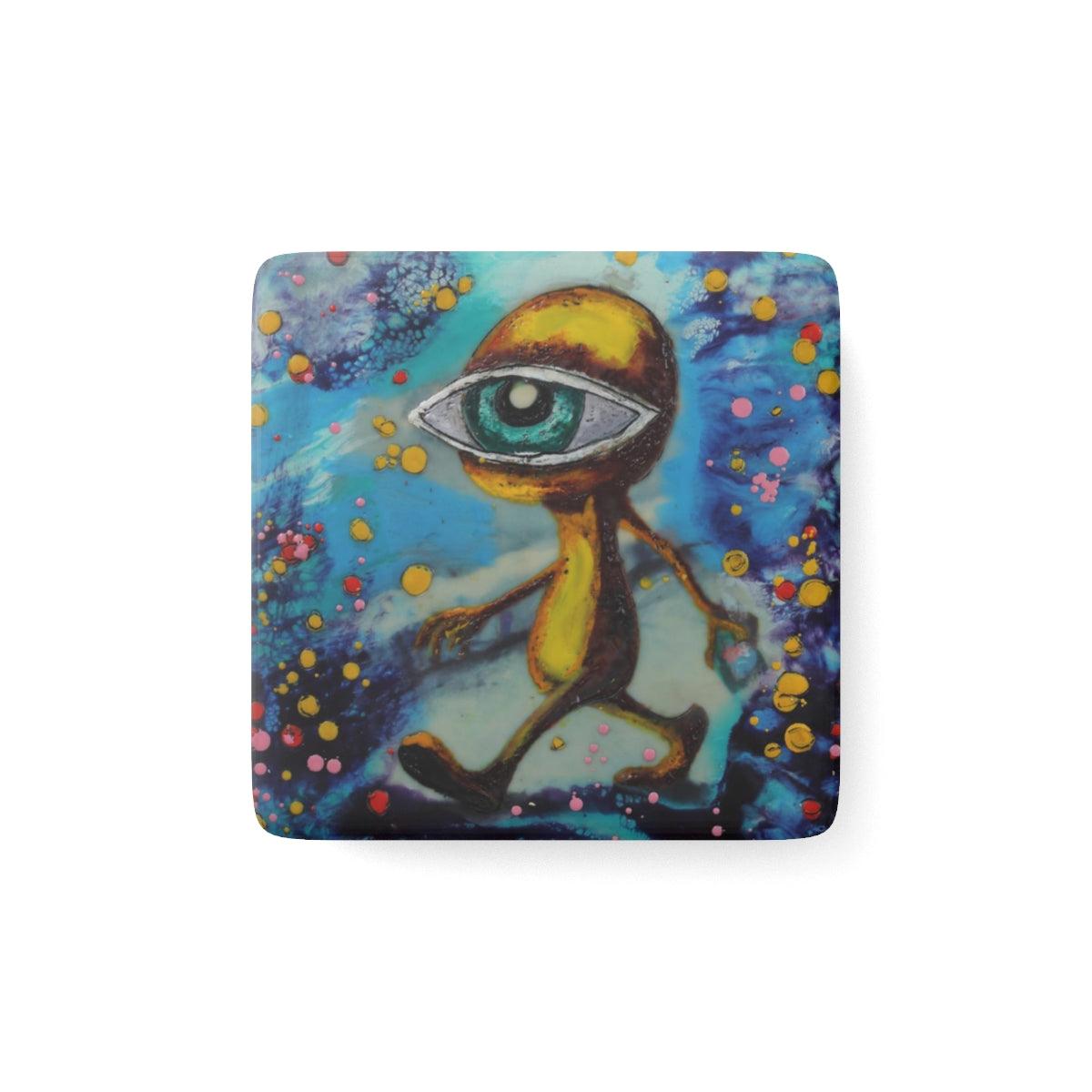 "I Took The Red Pill" Porcelain Magnet, Square-Home Decor - Mike Giannella - Encaustic Painting - Mixed Media Artist - Art Prints