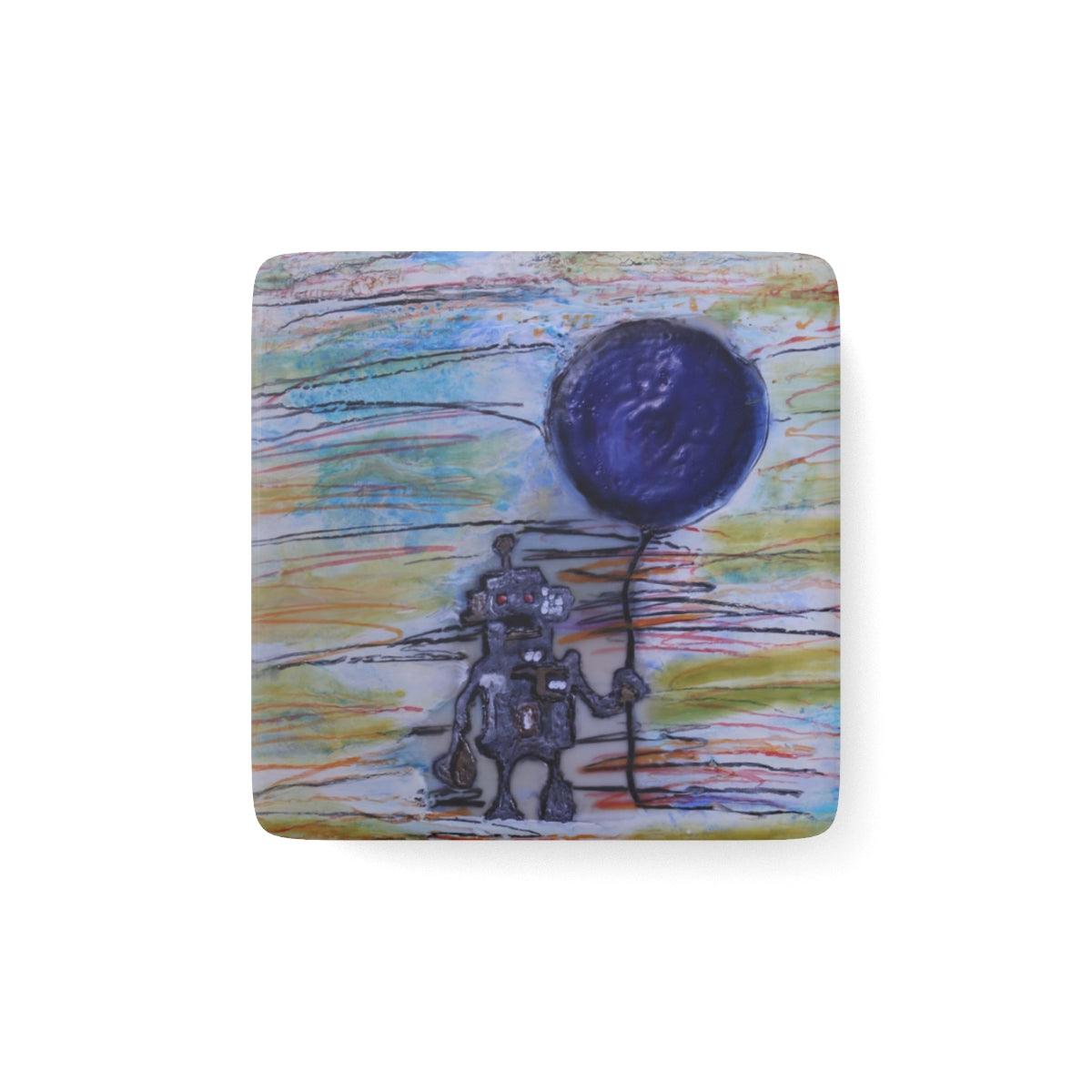 "Lonely Robot" Porcelain Magnet, Square-Home Decor - Mike Giannella - Encaustic Painting - Mixed Media Artist - Art Prints