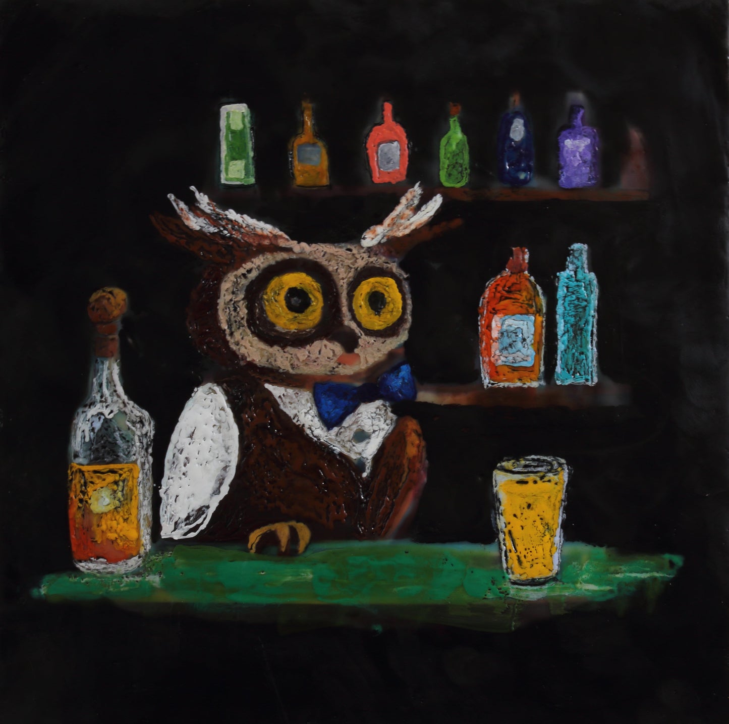 Night Owl-Painting - Mike Giannella - Encaustic Painting - Mixed Media Artist - Art Prints