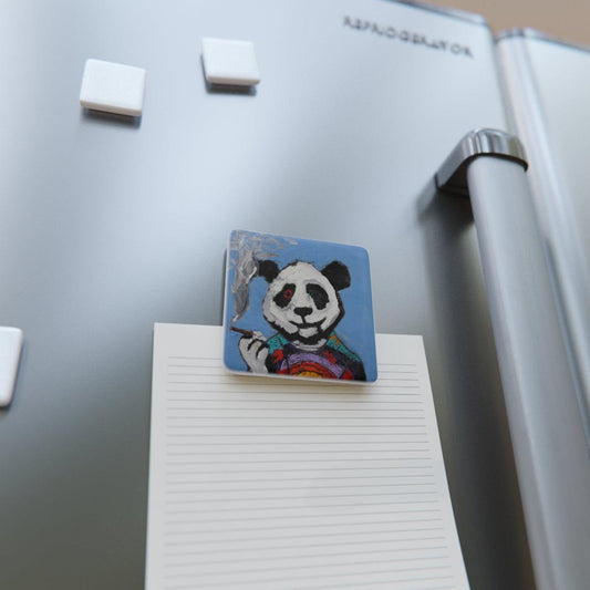 "Panda Madness" Porcelain Magnet, Square-Home Decor - Mike Giannella - Encaustic Painting - Mixed Media Artist - Art Prints