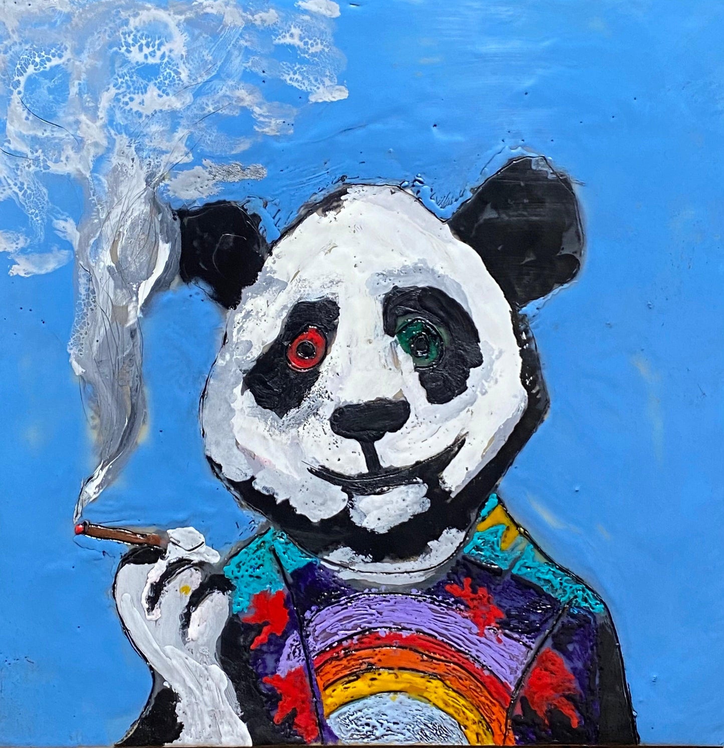 "Panda Madness" | Original Encaustic Painting | Mixed Media Artist