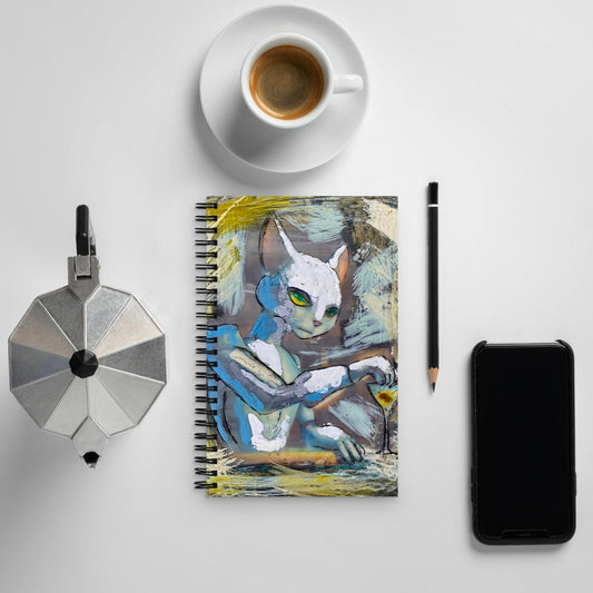 "Robo-Kitty" Spiral notebook- - Mike Giannella - Encaustic Painting - Mixed Media Artist - Art Prints